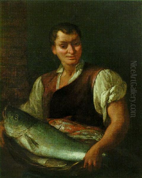 The Fish Vendor Oil Painting by Domenico Maggiotto