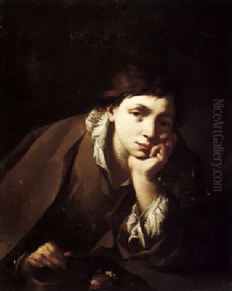 Portrait Of A Peasant Boy Resting His Head Upon His Left Arm Oil Painting by Domenico Maggiotto