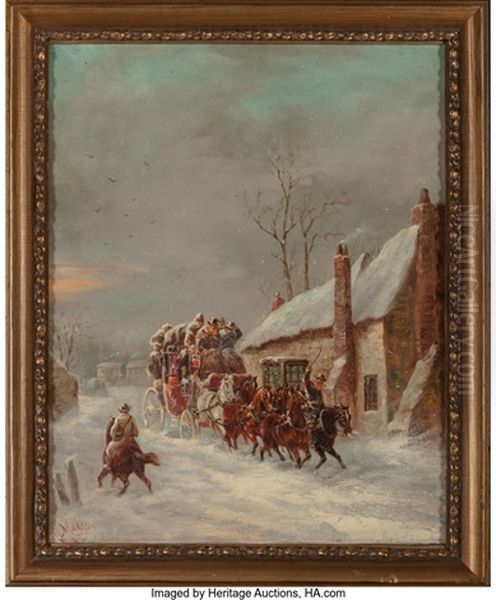 Stagecoach In Winter Oil Painting by John Charles Maggs