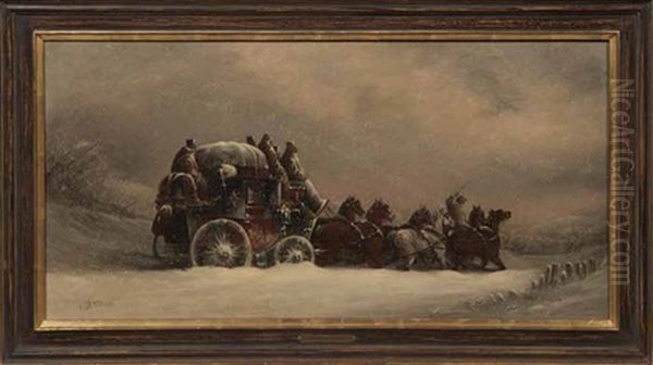 Diligence In Snow Tempest Oil Painting by John Charles Maggs