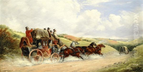 The Bath To Exeter Royal Mail Coach; A Pair Oil Painting by John Charles Maggs