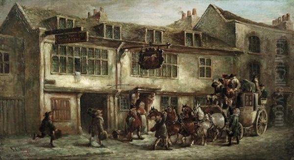 The Bath To London Coach Outside The White Horse Inn, Chelsea Oil Painting by John Charles Maggs