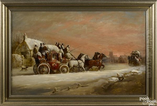 Winter Coaching Scene Oil Painting by John Charles Maggs