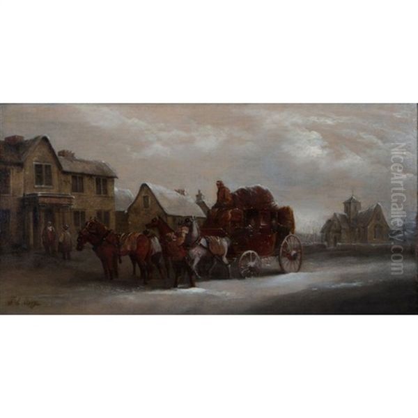 Changing Horses At Swan Inn Oil Painting by John Charles Maggs