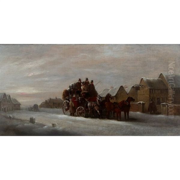 Mail Coach In Winter Oil Painting by John Charles Maggs