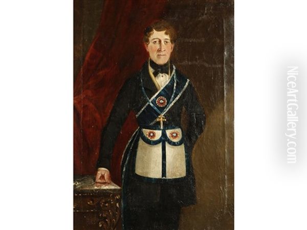 A Three-quarter Length Portrait Of Master Mason John Dell, Esq. Oil Painting by John Charles Maggs