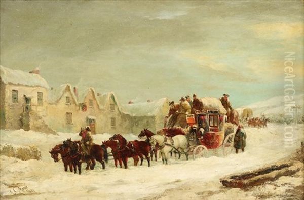 The Bath-london Mail Coach, Winter Oil Painting by John Charles Maggs