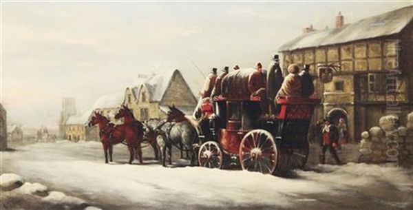 Chester And Liverpool Coach And Passing By (pair) Oil Painting by John Charles Maggs