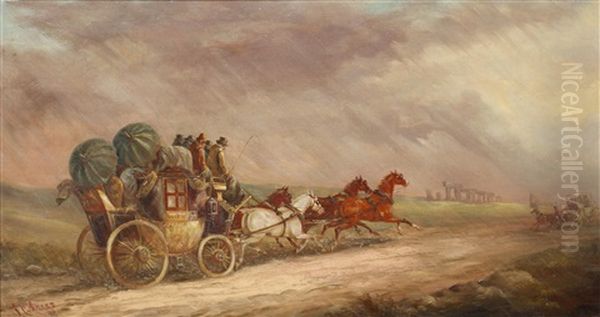 The Salisbury - London Mail Coach Passing Stonehenge Oil Painting by John Charles Maggs