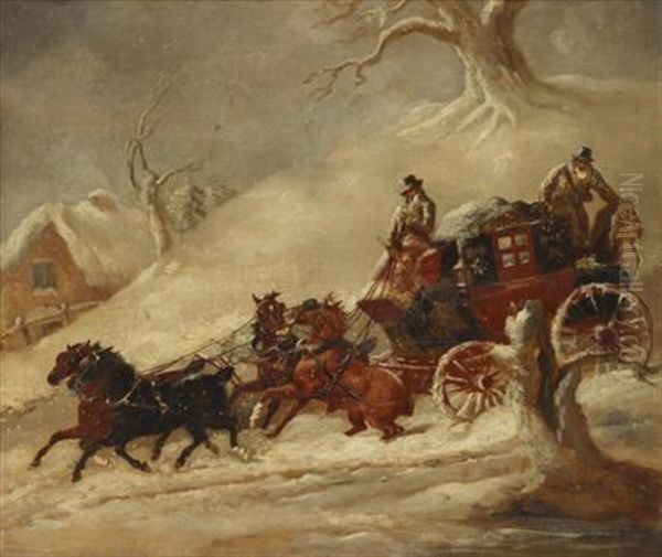 The Bath-london Mail Coach, Winter Oil Painting by John Charles Maggs