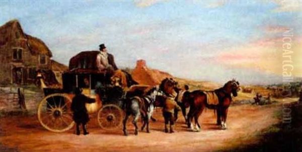 A Coaching Scene Before An Inn Oil Painting by John Charles Maggs