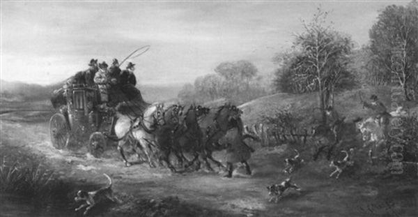 The Hunt Meets The Stagecoach Oil Painting by John Charles Maggs