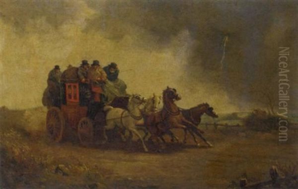 The London Coach In A Storm Oil Painting by John Charles Maggs