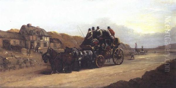 A Stage Coach Outside A Coastal Inn Oil Painting by John Charles Maggs