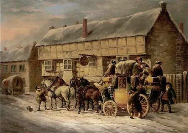 The Bristol To Bath Outside The George Inn Oil Painting by John Charles Maggs