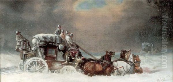 The Glasgow-london Royal Mail In Deep Snow Oil Painting by John Charles Maggs