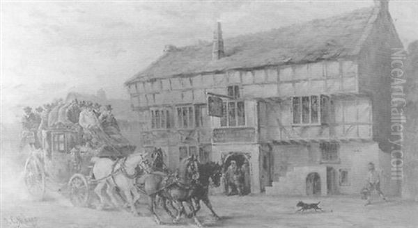 The Bath To London Stagecoach Passing The George Inn Oil Painting by John Charles Maggs