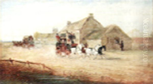 Coaches Take Their Road Oil Painting by John Charles Maggs