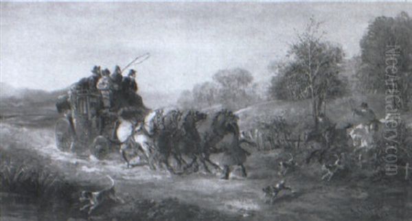 The Hunt Meets The Stagecoach Oil Painting by John Charles Maggs