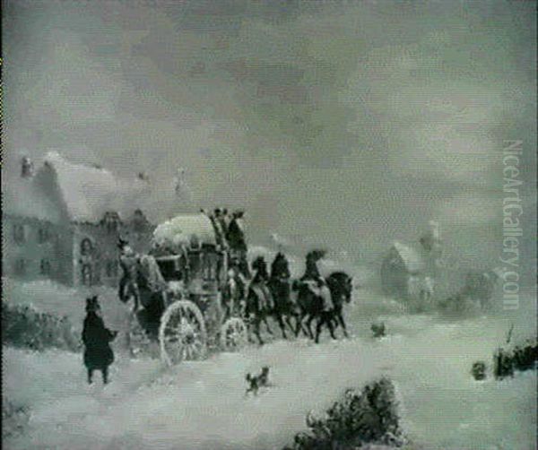 Coach Outside The Inn Oil Painting by John Charles Maggs