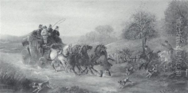 The Hunt Meets The Stagecoach Oil Painting by John Charles Maggs