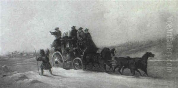 Coachmen In The Snow; And, Scared By The Hunt (a Pair) Oil Painting by John Charles Maggs