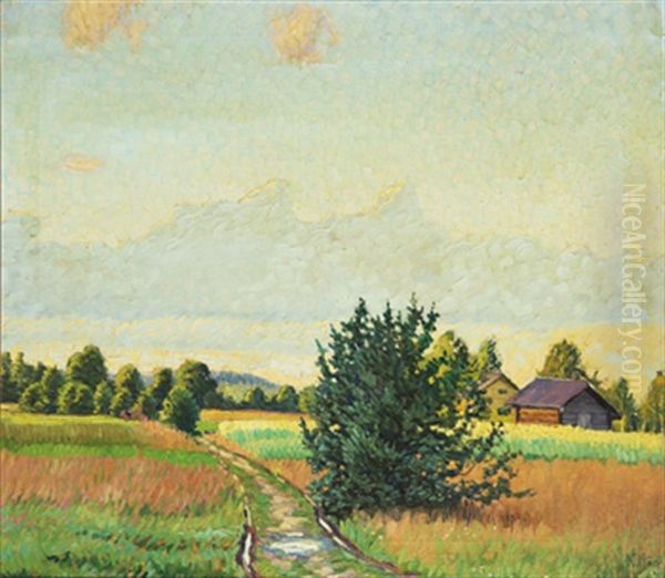 Landskap Med Byggnader Oil Painting by Konrad Maegi