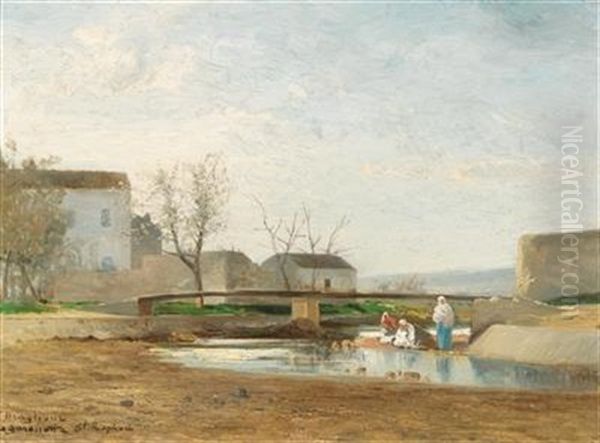 Washerwomen By The River Oil Painting by Andre Maglione