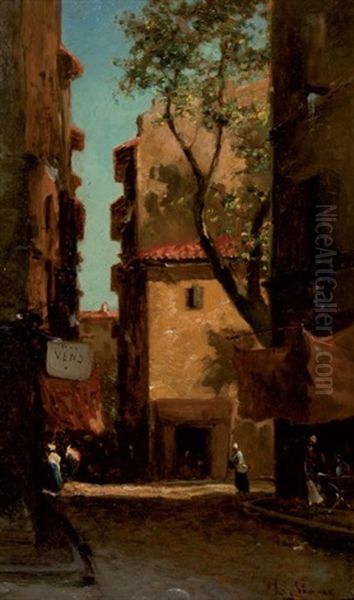 Ruelle Animee A Marseille Oil Painting by Andre Maglione