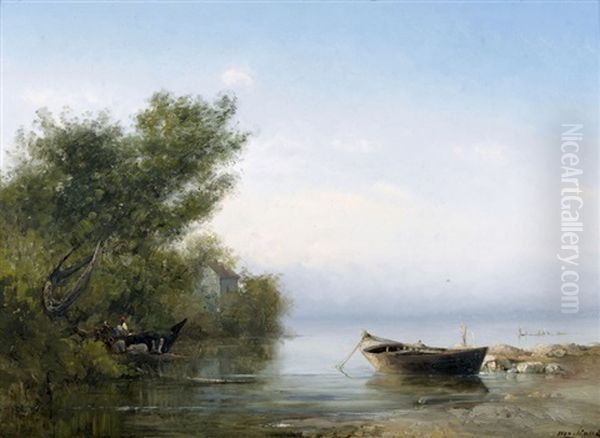 Idyllische Seelandschaft Mit Ruderboot Oil Painting by Andre Maglione