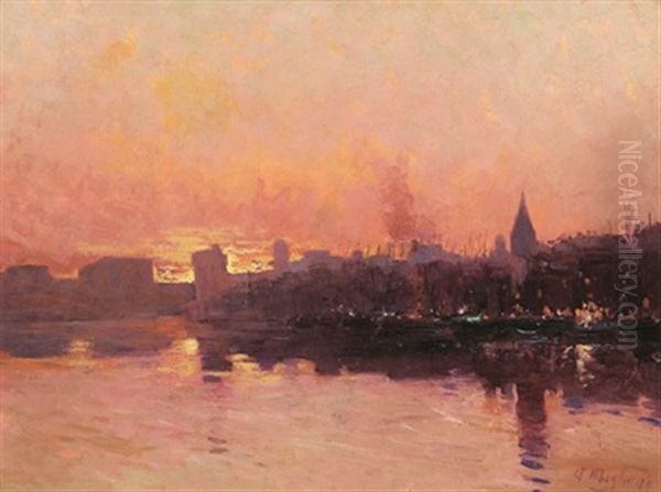 Abendliche Stimmung Im Hafen Von Marseille Oil Painting by Andre Maglione