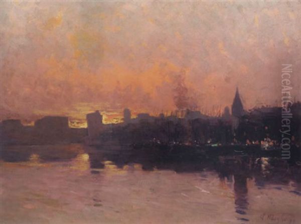 Abendliche Hafenstimmung Von Marseille Oil Painting by Andre Maglione