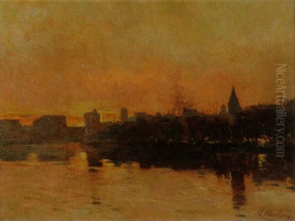 Abendliche Hafenstimmung Von Marseille Oil Painting by Andre Maglione