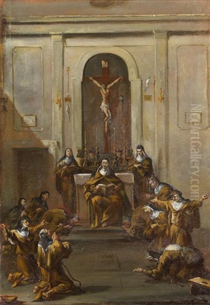 Nuns Praying In A Church Oil Painting by Alessandro Magnasco