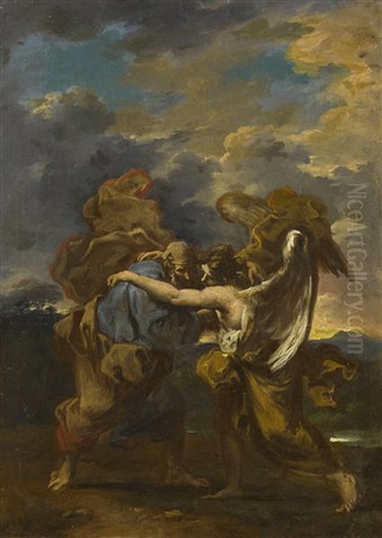 Jacob Wrestling With The Angel Oil Painting by Alessandro Magnasco