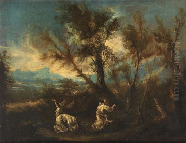 Monks Praying In A Landscape Oil Painting by Alessandro Magnasco