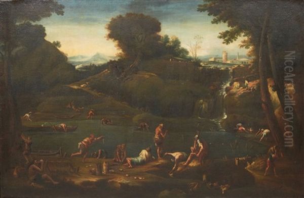 Paysage Aux Pecheurs Pres D'une Riviere by Alessandro Magnasco