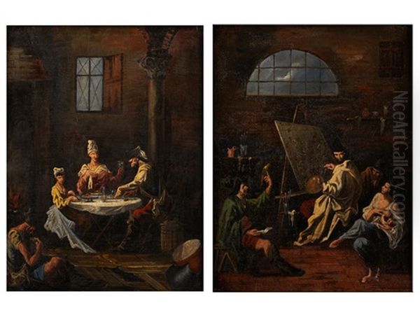 Atelierszene  (+ Familie Zu Tisch; Pair) Oil Painting by Alessandro Magnasco