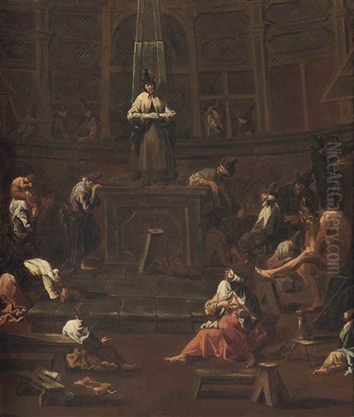 A Quaker Sermon Oil Painting by Alessandro Magnasco