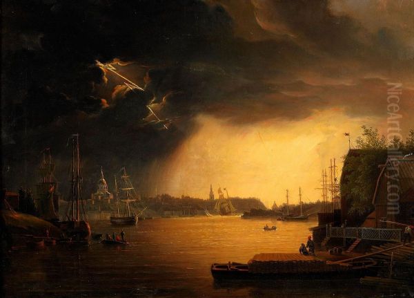 Stockholms Inlopp - Askvader Oil Painting by Johan Christian Berger