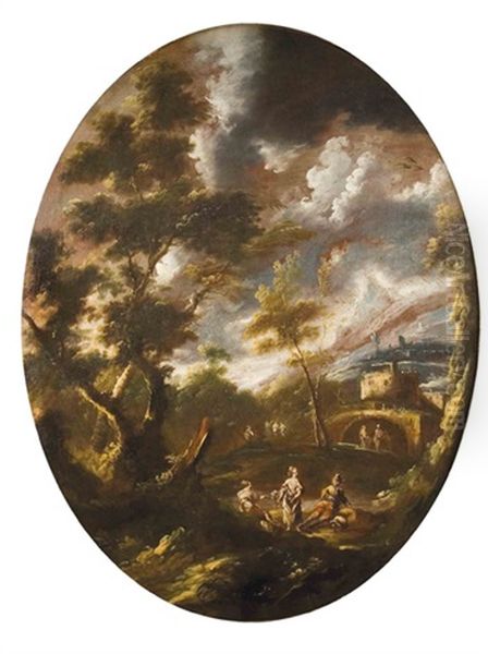 A Landscape With Washerwomen On The Edge Of A River Oil Painting by Alessandro Magnasco