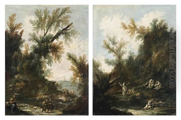 Paesaggio Con Pellegrini (+ Paesaggio Con Frati; Pair) Oil Painting by Alessandro Magnasco