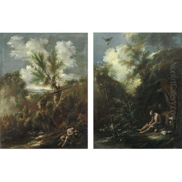 Paesaggio Con Maddalena Penitente (+ Paesaggio Con Santo Eremita, Smllr; Pair) Oil Painting by Alessandro Magnasco