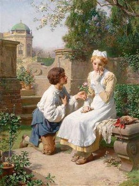 Romantische Szene Im Garten Des Belvedere Oil Painting by Julius Victor Berger