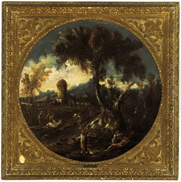 Monaci In Un Paesaggio Tempestoso (+ Figure Presso Un Torrente; Pair) Oil Painting by Alessandro Magnasco