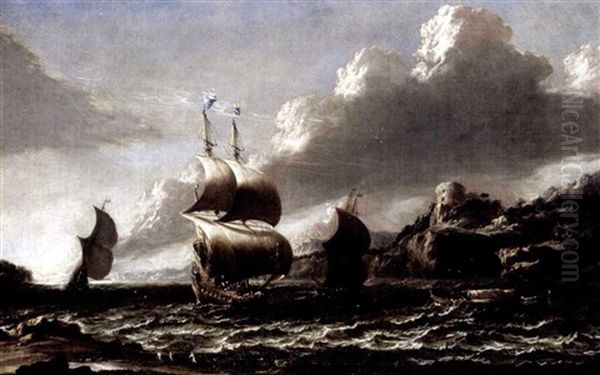 Coastal Landscape With Shipping In A Bay Oil Painting by Alessandro Magnasco