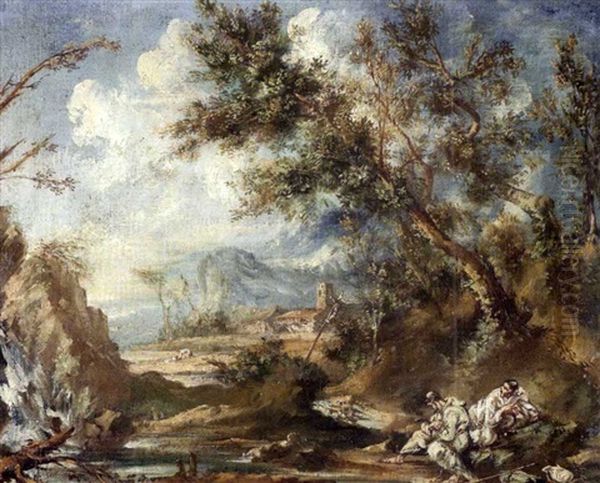 Landschaft Mit Zwei Betenden Monchen Oil Painting by Alessandro Magnasco