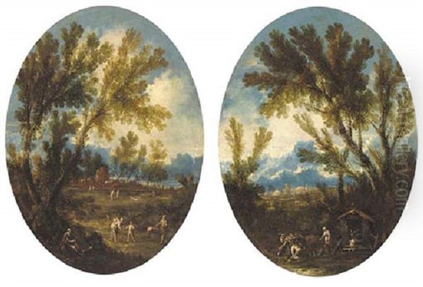 A Wooded Landscape With Peasants On A Track Oil Painting by Alessandro Magnasco