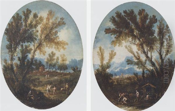 A Wooded Landscape With Peasants On A Track Oil Painting by Alessandro Magnasco