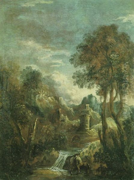 Landschaft Mit Wasserfall Oil Painting by Alessandro Magnasco